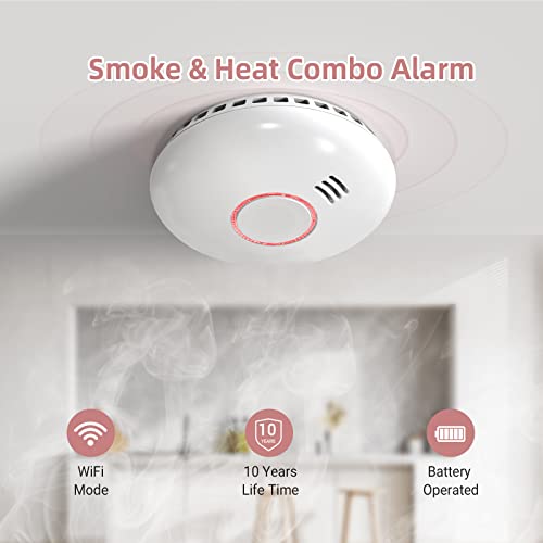 Putogesafe Smart Smoke Detector, Wireless WiFi Smoke Detector with App Control, WiFi Smoke Alarm with LED & Silence Button, Fire Alarm with Photoelectric Sensor for Home, Low Battery Warning, 1 Pack