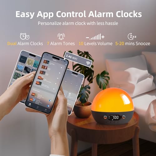 MOMILLA White Noise Sound Machine- Sunrise Alarm Clock with Bluetooth Speaker, Smart Alarm Clocks for Bedrooms, Alexa & APP Control, Sunset Night Light Wake up Light for Kids & Heavy Sleepers