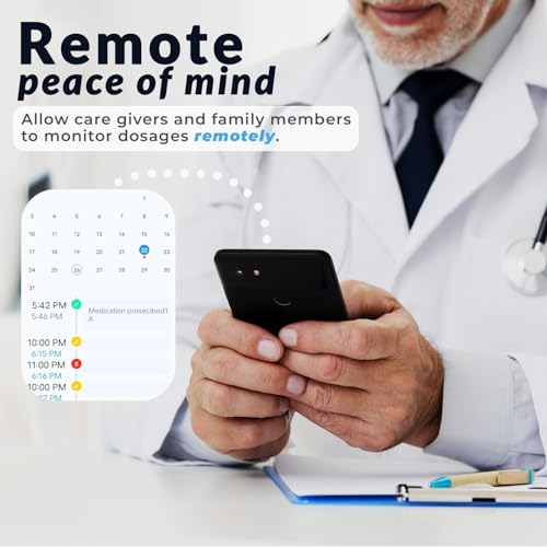 KLIM Smart Pill Dispenser Machine with Alarm + WiFi App Monitoring + 28 Day Medicine Dispenser + Automatic Pill Dispenser for Elderly with Alarm & Alzheimers Care + Lock Key + NEW 2024