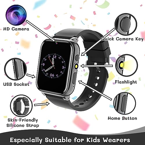 Spodus Kids Smart Watch Learning Watches Toys for Boys with Kids Games Learning Card Step Counter Audio Book Alarm Calendar (Black1)