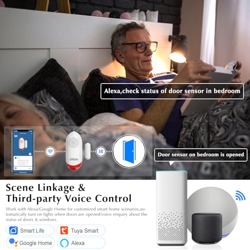 eMylo Door Alarm, 120dB Door Alarms When Opened, Wifi Door Sensor with Alarm Light, Compatible with Smart Life app and Tuya Smart, Alarms for Home Kids Safety, 1 Pack