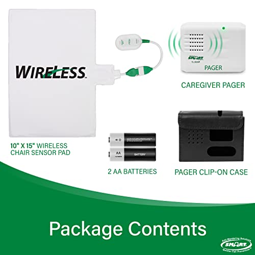 Smart Caregiver Wireless Chair Alarm System with Pager and Weight Sensor for Fall Prevention | 10" x 15" Pressure Sensor Alarm for Chair Alerts Caregiver | Cordless Chair Alarm with up to 300' Range