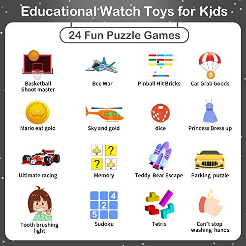 Phyulls Smart Watch for Kids with 24 Puzzle Games Camera Video Recorder Music Alarm Calculator Calendar Flashlight Pedometer Birthday Gift for 3-12 Year Old Boys and Girls