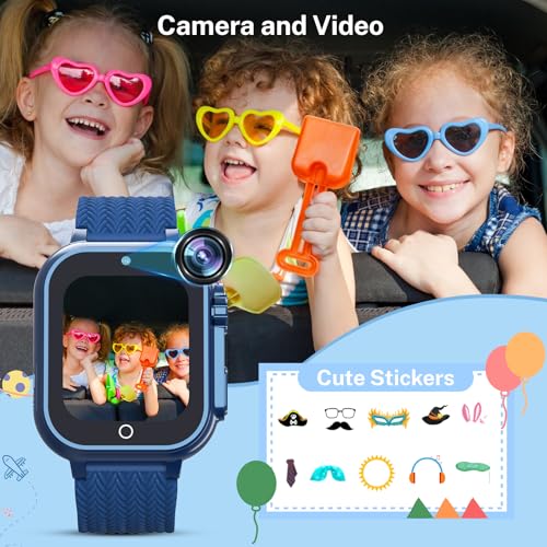 Smart Watch for Kids, 4-12 Boys Girls Watch with Camera, 32 Games, Audiobook, Music, Pedometer, Alarm, School Mode, 7 Languages, Calculator, Perfect for Birthdays Travelling Festivals, Blue