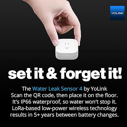 YoLink Smart Home Starter Kit: Hub & Water Leak Sensor 4 with 105dB Audio Alarm 4-Pack, SMS/Text, Email & Push Notifications, Freeze Warning, LoRa Up to 1/4 Mile Open-Air Range, w/Alexa, IFTTT