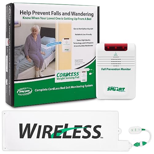 Smart Caregiver Wireless Bed Pad Alarm System with Weight Sensor Pad for Fall Prevention | 10" x 30" Alarm Pad for Bed Alerts Medical Caregiver | Cordless Bed Alarm with Up to 300' Range