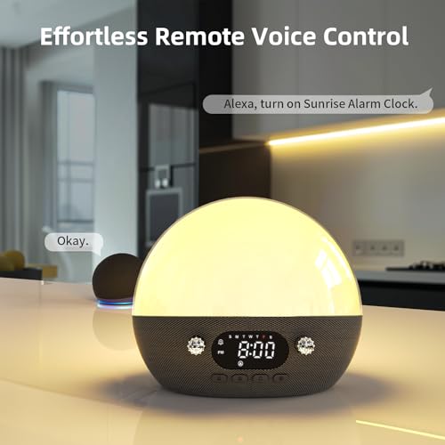 MOMILLA White Noise Sound Machine- Sunrise Alarm Clock with Bluetooth Speaker, Smart Alarm Clocks for Bedrooms, Alexa & APP Control, Sunset Night Light Wake up Light for Kids & Heavy Sleepers