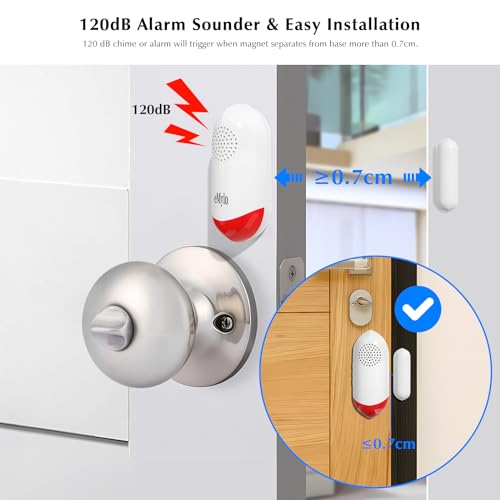 eMylo Door Alarm, 120dB Door Alarms When Opened, Wifi Door Sensor with Alarm Light, Compatible with Smart Life app and Tuya Smart, Alarms for Home Kids Safety, 1 Pack