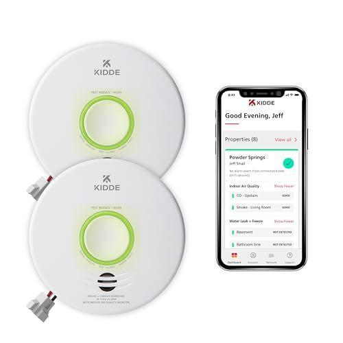 Kidde Smart Smoke & Carbon Monoxide Detector & Indoor Air Quality Monitor, WiFi, Alexa Compatible Device, Hardwired w/Battery Backup, Voice & App Alerts