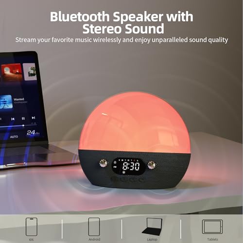 MOMILLA White Noise Sound Machine- Sunrise Alarm Clock with Bluetooth Speaker, Smart Alarm Clocks for Bedrooms, Alexa & APP Control, Sunset Night Light Wake up Light for Kids & Heavy Sleepers