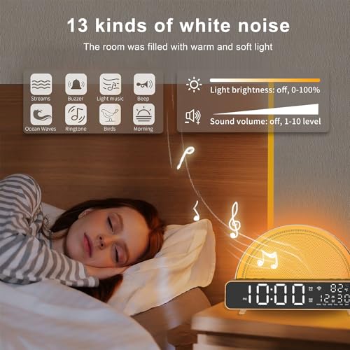 ANYPLUS White Noise Sound Machine, Sunrise Alarm Clock APP/AI Voice Control Work for Bedroom, Sound Machine for Sleep with Touch Night Light, Sleep Aid, Snooze Timer, Dual Alarms, Sunrise Simulation