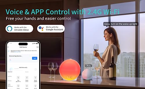 MOMILLA Smart Sunrise Alarm Clock, Wake-up Light Compatible with Alexa, App Control, FM Radio, Sunset Night Light, Dual Alarms with Snooze Function for Heavy Sleepers, Adults & Kids