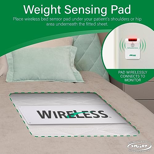 Smart Caregiver Wireless Bed Pad Alarm System with Weight Sensor Pad for Fall Prevention | 10" x 30" Alarm Pad for Bed Alerts Medical Caregiver | Cordless Bed Alarm with Up to 300' Range