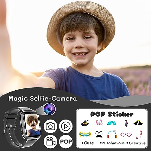 Spodus Kids Smart Watch Learning Watches Toys for Boys with Kids Games Learning Card Step Counter Audio Book Alarm Calendar (Black1)