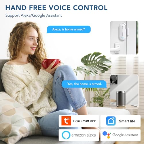 SanJie Smart WiFi Door Sensor Alarm for Kids Safety, Window Door Real-time Alarm , No Hub Required, Trigger Phone Notification,for Home Security Bussiness Burglar Alert with Alexa Google Assistant