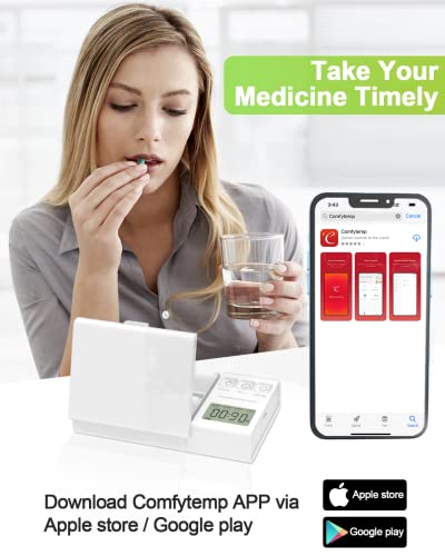 Comfytemp Smart Pill Organizer with APP, 7-Day Large Pill Reminder with Alarm, Portable Weekly Pill Organizer with Sound and Light Remind, Pill Box with Medication Record, Medicine Box for Pills