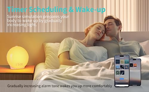 MOMILLA Smart Sunrise Alarm Clock, Wake-up Light Compatible with Alexa, App Control, FM Radio, Sunset Night Light, Dual Alarms with Snooze Function for Heavy Sleepers, Adults & Kids