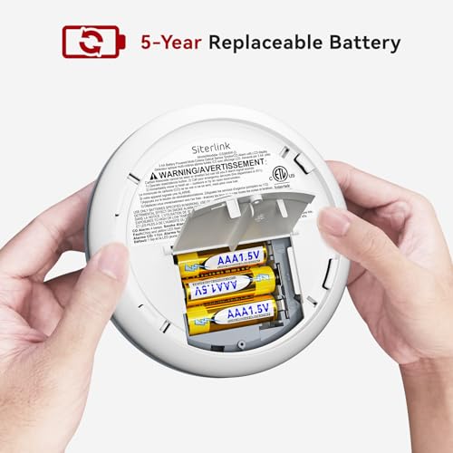 Siterlink 2.4G Smart Smoke and Carbon Monoxide Detector Combo with Digital Display, 2 in 1 WiFi Fire and CO Alarm Detector, Replaceable Battery, Real-Time Notification, UL217 UL2034, 1 Pack