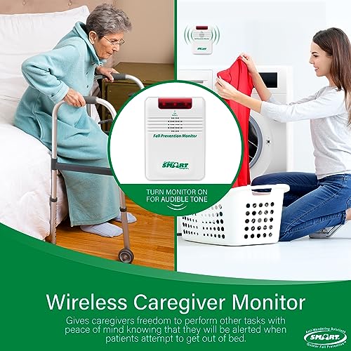 Smart Caregiver Wireless Bed Pad Alarm System with Weight Sensor Pad for Fall Prevention | 10" x 30" Alarm Pad for Bed Alerts Medical Caregiver | Cordless Bed Alarm with Up to 300' Range