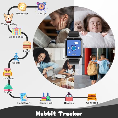 Spodus Kids Smart Watch Learning Watches Toys for Boys with Kids Games Learning Card Step Counter Audio Book Alarm Calendar (Black1)