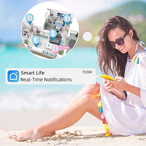 CPVAN CP7R Door Chime, Smart Door Window Alarm Sensor with APP Alert, Remote Control, 2.4 GHz Wi-Fi Base Station Alarm Siren for Kids Elders Safety Compatible with Alexa, for Home House Apartment