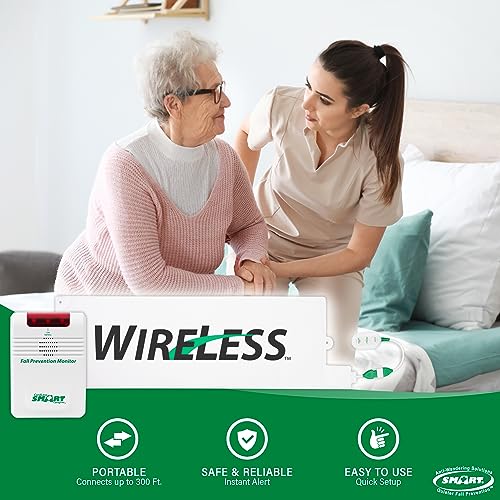 Smart Caregiver Wireless Bed Pad Alarm System with Weight Sensor Pad for Fall Prevention | 10" x 30" Alarm Pad for Bed Alerts Medical Caregiver | Cordless Bed Alarm with Up to 300' Range