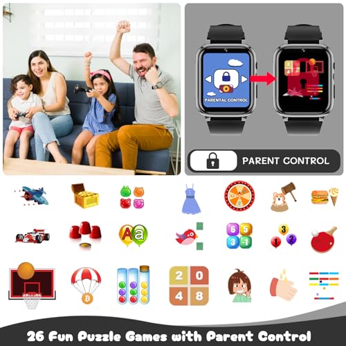 Spodus Kids Smart Watch Learning Watches Toys for Boys with Kids Games Learning Card Step Counter Audio Book Alarm Calendar (Black1)