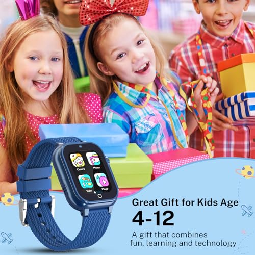 Smart Watch for Kids, 4-12 Boys Girls Watch with Camera, 32 Games, Audiobook, Music, Pedometer, Alarm, School Mode, 7 Languages, Calculator, Perfect for Birthdays Travelling Festivals, Blue