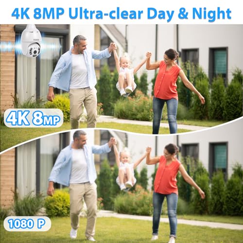 EVERSECU 4K 8MP UHD Screw-in 4 Inch PTZ Security Camera, Outdoor Waterproof, Wireless 2.4G&5Ghz Wifi, ONVlF&RTSP Stream, 360° View, Auto Tracking, 2 Way Audio, Motion Detection, Remote View