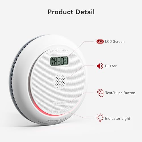 Siterlink 2.4G Smart Smoke and Carbon Monoxide Detector Combo with Digital Display, 2 in 1 WiFi Fire and CO Alarm Detector, Replaceable Battery, Real-Time Notification, UL217 UL2034, 1 Pack
