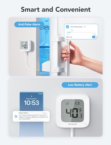 GoveeLife WiFi Refrigerator Thermometer with Alarm 2 Pack, Remote App Alert with Anti-False, Wireless Smart Temperature Monitor, 2 Years Free Data Export Digital Thermometer for Refrigerator Pool Tub