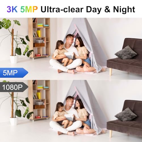 SYMYNELEC 3K 5MP Indoor Security Camera, Smart Baby Monitor/Pet Camera/Home Security with One-Touch Call 360 Pan/Tilt AI Human Detection Motion Tracking 2-Way Talk Noise Reduction, Works with Alexa