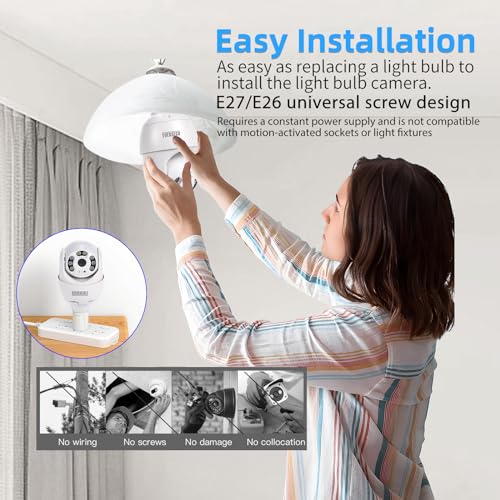 EVERSECU 4K 8MP UHD Screw-in 4 Inch PTZ Security Camera, Outdoor Waterproof, Wireless 2.4G&5Ghz Wifi, ONVlF&RTSP Stream, 360° View, Auto Tracking, 2 Way Audio, Motion Detection, Remote View
