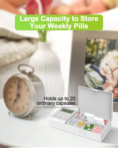 Comfytemp Smart Pill Organizer with APP, 7-Day Large Pill Reminder with Alarm, Portable Weekly Pill Organizer with Sound and Light Remind, Pill Box with Medication Record, Medicine Box for Pills