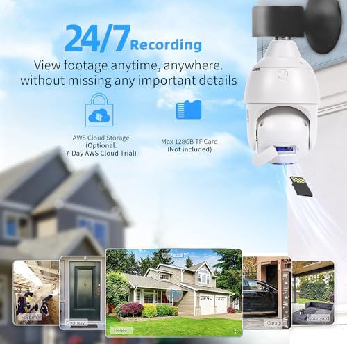 EVERSECU 4K 8MP UHD Screw-in 4 Inch PTZ Security Camera, Outdoor Waterproof, Wireless 2.4G&5Ghz Wifi, ONVlF&RTSP Stream, 360° View, Auto Tracking, 2 Way Audio, Motion Detection, Remote View