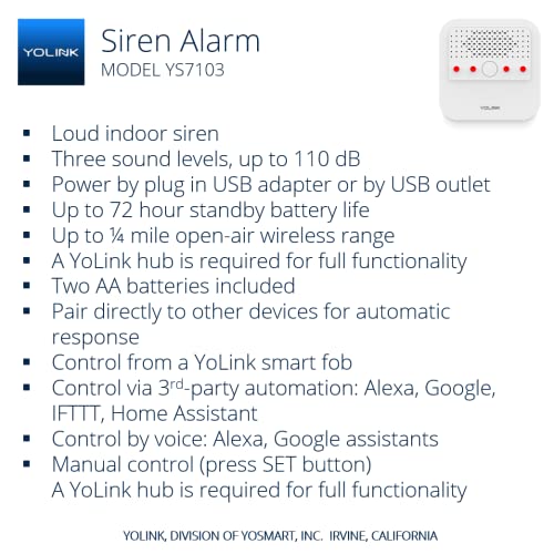 Smart Siren Alarm, Loud 110 dB, Wireless Alarm for Home Security/Intrusion/Burglar Alarm, Panic Alarm, Audible Alerts, Remote Control, Works with Alexa, Google, Home Assistant, IFTTT - Hub Required