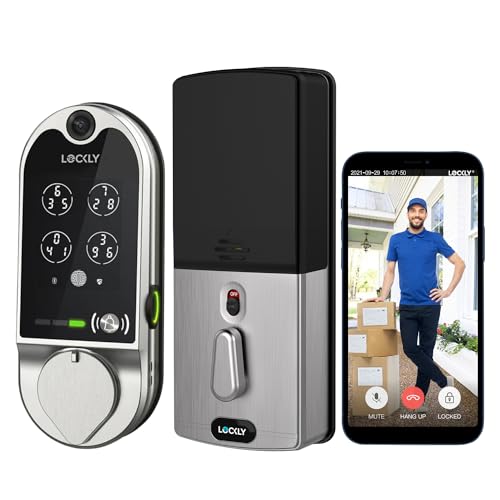 Lockly Vision, Video Doorbell Camera Smart Lock, 2-Way Audio Keyless Entry Door Lock, Fingerprint, Digital Keypad, Wi-Fi Smart Locks for Front Door with SD Card, No Monthly Fee, Satin Nickel