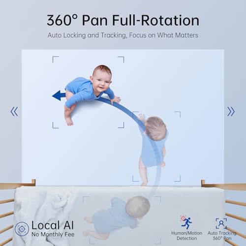 SYMYNELEC 3K 5MP Indoor Security Camera, Smart Baby Monitor/Pet Camera/Home Security with One-Touch Call 360 Pan/Tilt AI Human Detection Motion Tracking 2-Way Talk Noise Reduction, Works with Alexa