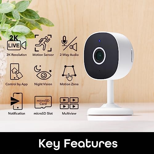Geeni Insight Smart Security Camera for Home - 2K Quad HD, Wi-Fi, Motion Detection, Night Vision, Two-Way Audio - Baby Monitor, Cloud & SD Card Storage, Compatible with Alexa & Google Home