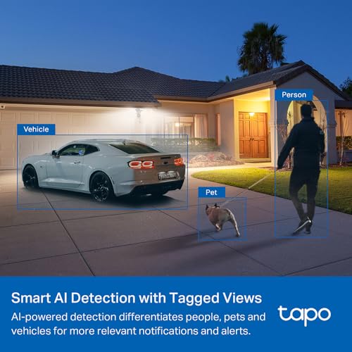 Tapo TP-Link Smart Outdoor Security Floodlight Camera, Wired, 2800 Lumens, 270° Motion-Activated, 2K QHD, No Subscription Required, Works w/Alexa & Google Assistant, Smart AI Detection, C720