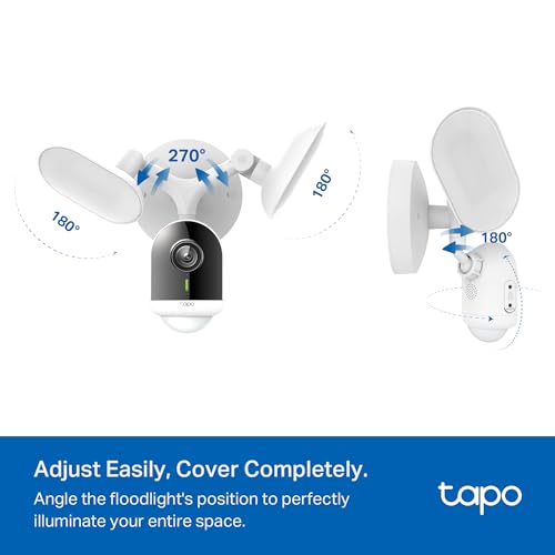 Tapo TP-Link Smart Outdoor Security Floodlight Camera, Wired, 2800 Lumens, 270° Motion-Activated, 2K QHD, No Subscription Required, Works w/Alexa & Google Assistant, Smart AI Detection, C720