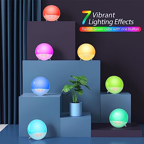 Smart Sunrise Alarm Clock, Wake Up Light Alarm Clocks for Bedrooms, Teens Heavy Sleepers Kids,Sleep Aid with FM Radio, Sunrise/Sunset Simulation, 4 Alarm Clock, 7 Natural Sounds, APP Remote Control