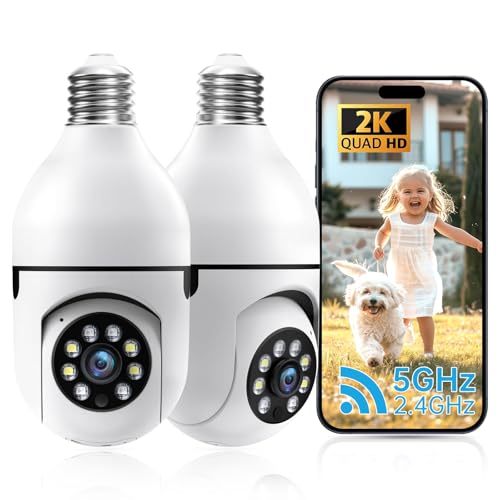2K Light Bulb Security Camera 5G&2.4Ghz WiFi Security Cameras Wireless Outdoor Indoor,Cameras for Home Security Outside Indoor,Motion Detection and Alarm,Two-Way Talk,Color Night Vision (2Pack)Camera