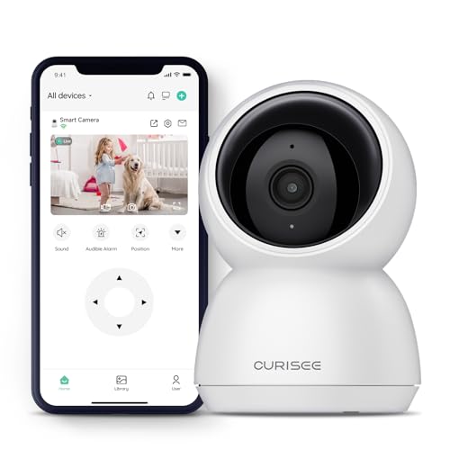 CURISEE 2K Pet Camera Indoor Security Camera Baby Camera Dog Camera Smart Camera ith Phone App 2.4GHz WiFi Camera360°Pan & Tilt, 2-Way Audio, Night Vision AI Motion Detection and Tracking