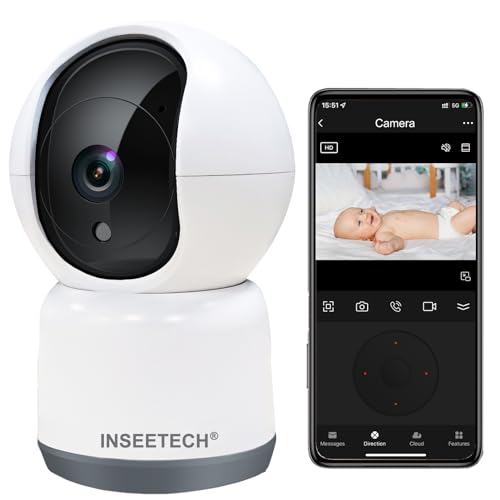 INSEETECH 5ghz WiFi Security Camera Indoor with Tuya Smart App, 2K 4MP Baby Pet Dog Cat Camera, Pan Tilt Zoom Plug-in Camera, AI Motion Detection & Auto Tracking, Night Vision, 2-Way Talk