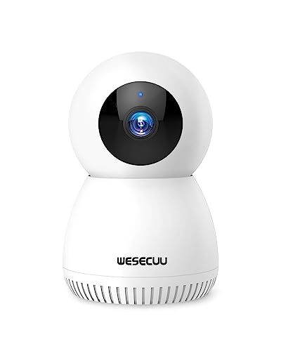 WESECUU Indoor Camera, 360 PTZ Pet Camera Dog Camera with Phone App, 2.4G WiFi Smart Video Baby Monitor Cameras for Home Security Indoor Motion Detection Siren 24/7 Night Vision 2 Way Talk Cloud/SD