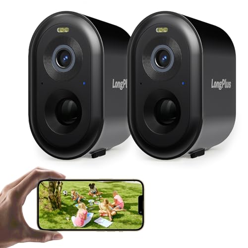 LongPlus 2K Security Cameras Wireless Outdoor,2 Pack Battery Wireless Security Camera with AI Motion Detection, WiFi Cameras for Home, Color Night Vision,2-Way Talk, Works with Alexa, Cloud/SD Storage