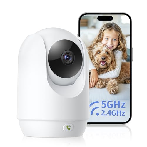 Indoor Security Camera, 5G&2.4G WiFi Cameras for Home Security, Pet/Baby Camera with Phone App, One-click Call, Motion Tracking, Patrol, Pan/Tilt, 2-way Talk, Works with Alexa and Google Assistant