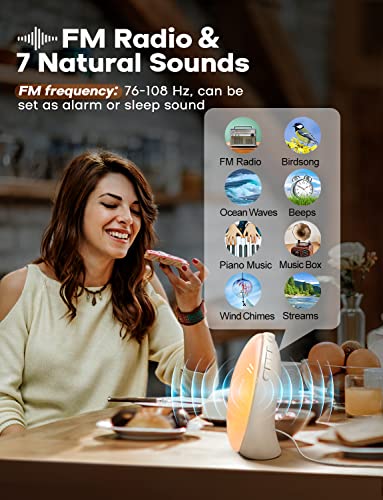 Smart Sunrise Alarm Clock, Wake Up Light Alarm Clocks for Bedrooms, Teens Heavy Sleepers Kids,Sleep Aid with FM Radio, Sunrise/Sunset Simulation, 4 Alarm Clock, 7 Natural Sounds, APP Remote Control