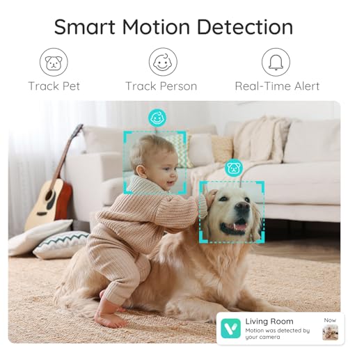 CURISEE 2K Pet Camera Indoor Security Camera Baby Camera Dog Camera Smart Camera ith Phone App 2.4GHz WiFi Camera360°Pan & Tilt, 2-Way Audio, Night Vision AI Motion Detection and Tracking